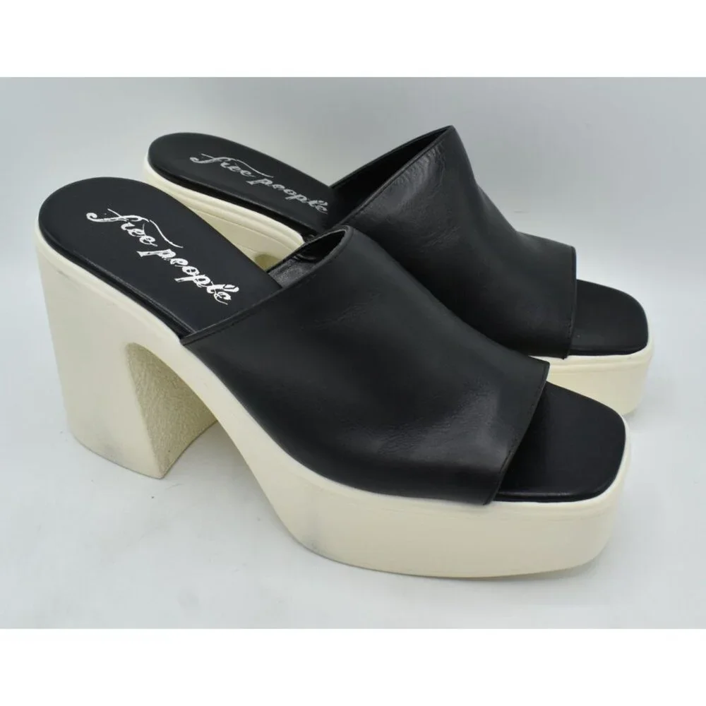 Free People Womens US 9.5 EU 40 Zoe Black Heeled Platform Slide Sandals‎ Shoes